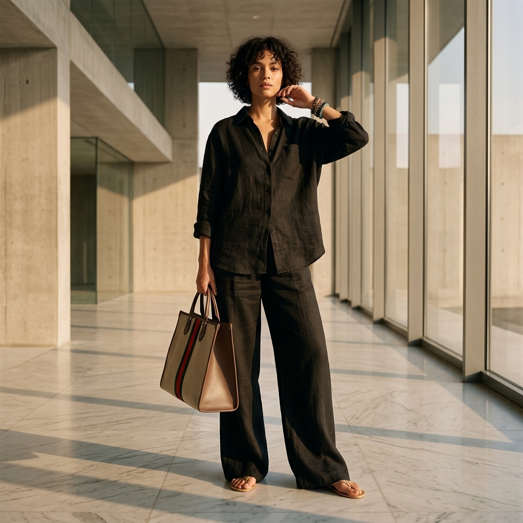 Conjunto de Lino Negro Camisa y Pantalón