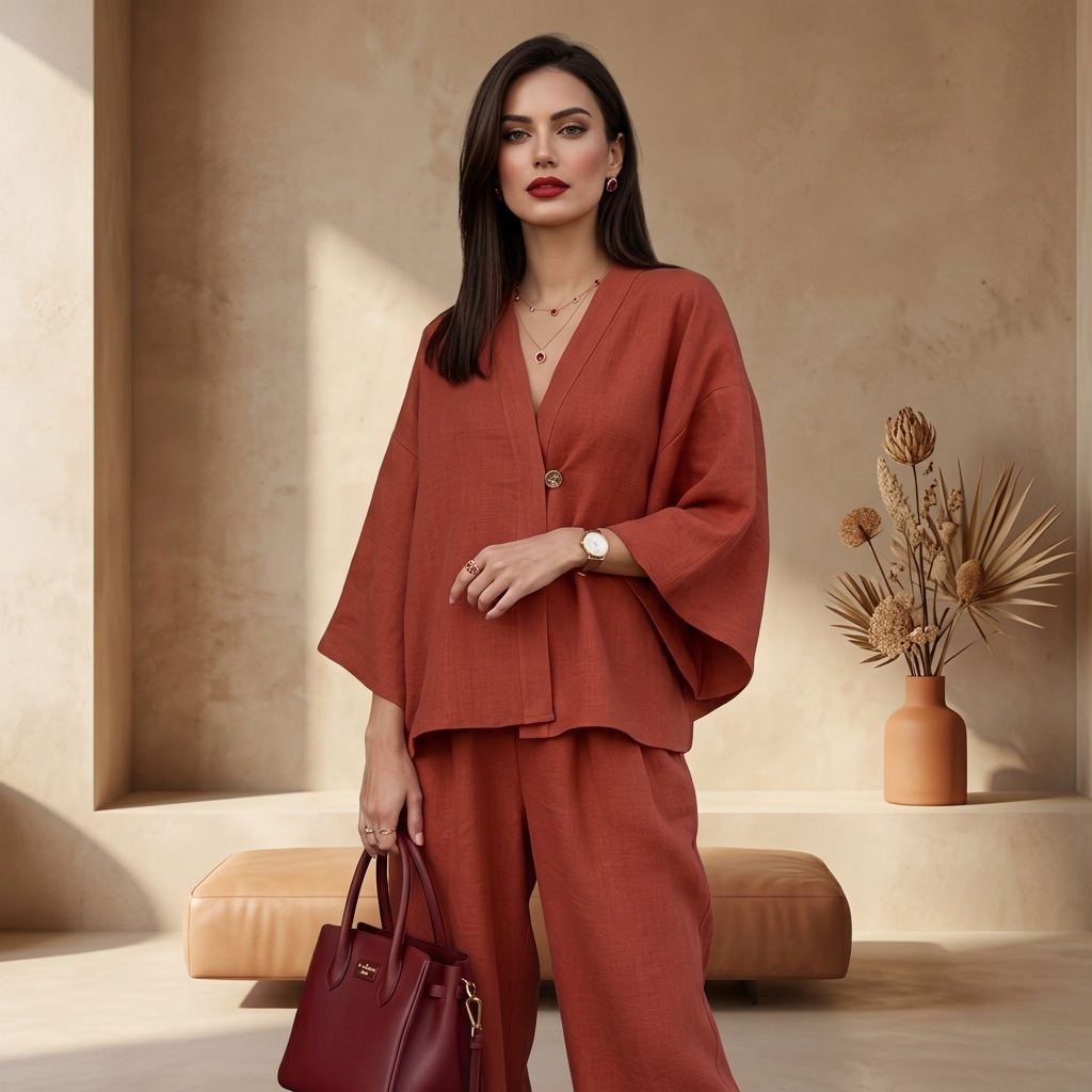 Conjunto Terracota Kimono de Lino