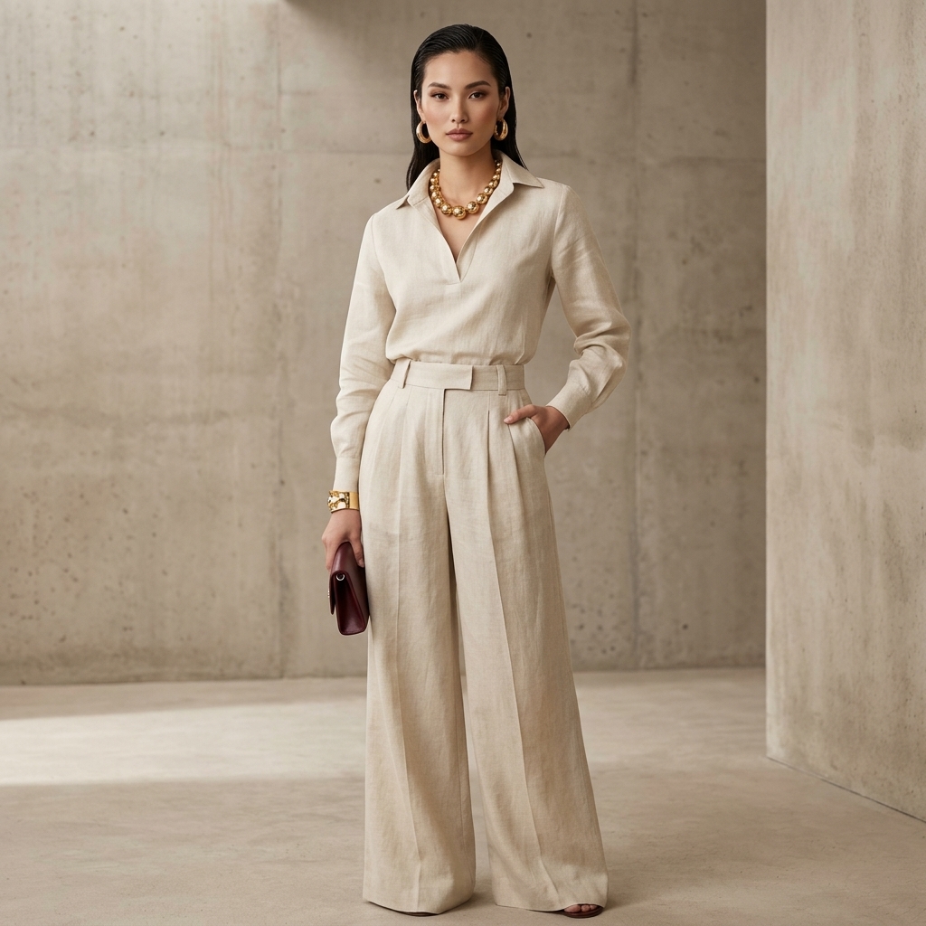 Conjunto Marfil Elegante Camisero